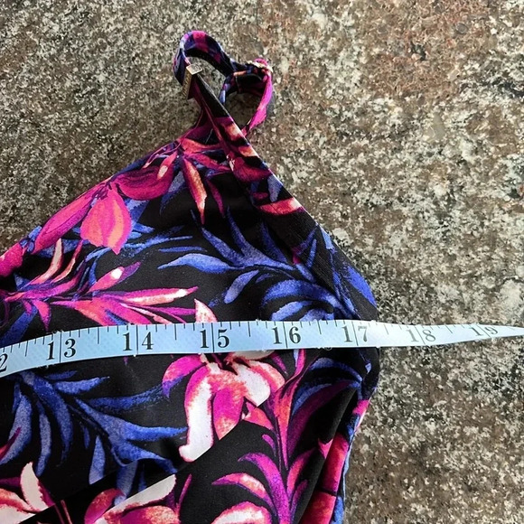 CALVIN KLEIN Twist Front Tummy Control One Piece Black Floral Swimsuit Size 16 - Picture 8 of 14